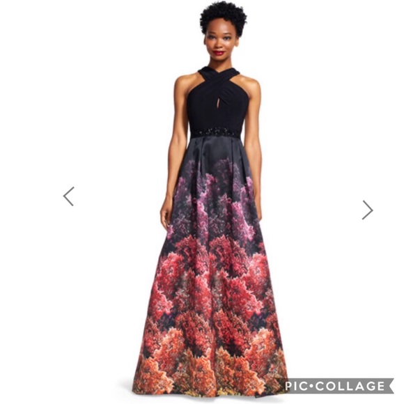 Adrianna Papell crossover halter Mikado long gown